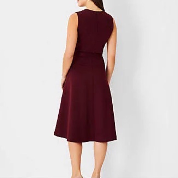 Ann Taylor Petite belted sleeveless flare dress 2P bold Bordeaux color - Picture 5 of 6